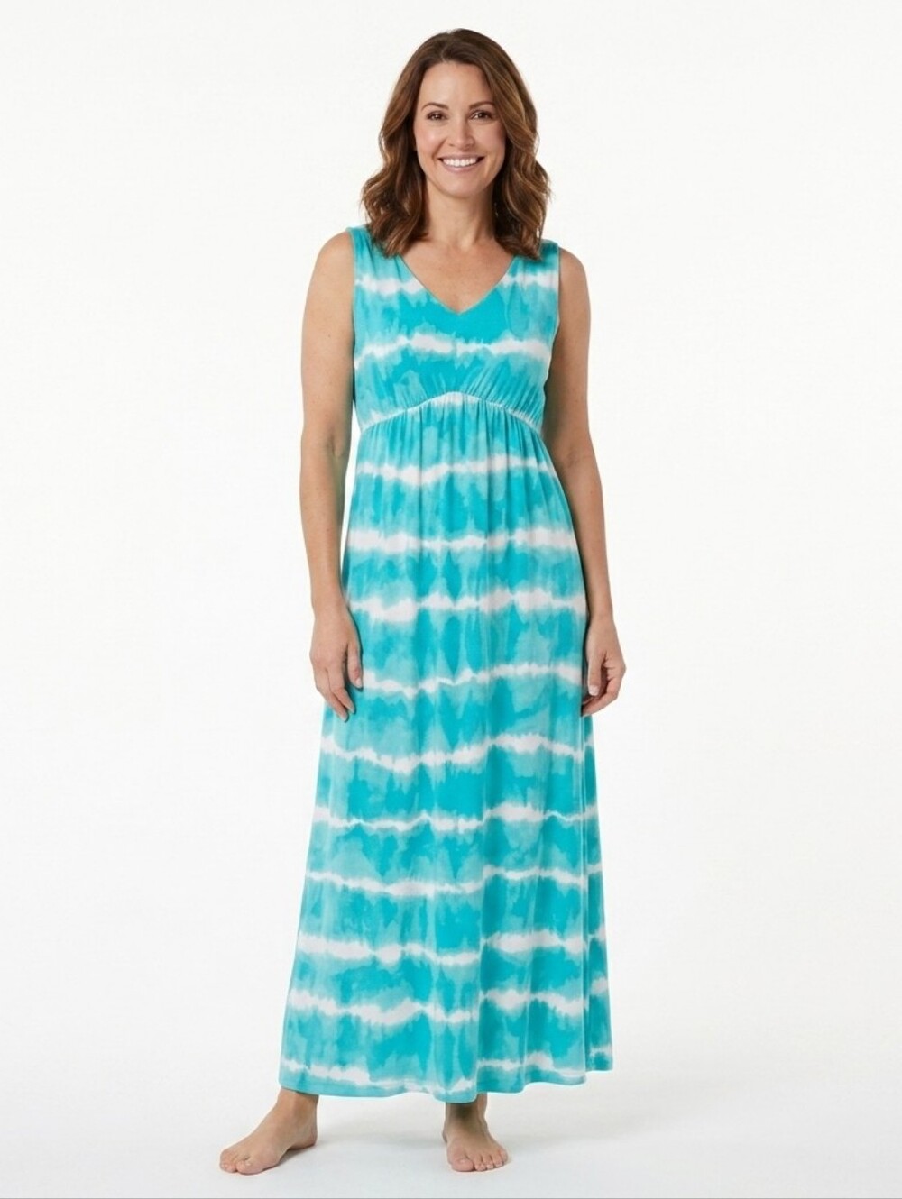 Chico's 1 Empire Waist Sleeveless V-Neck Jersey Tie-Dye Print Maxi Dress US M